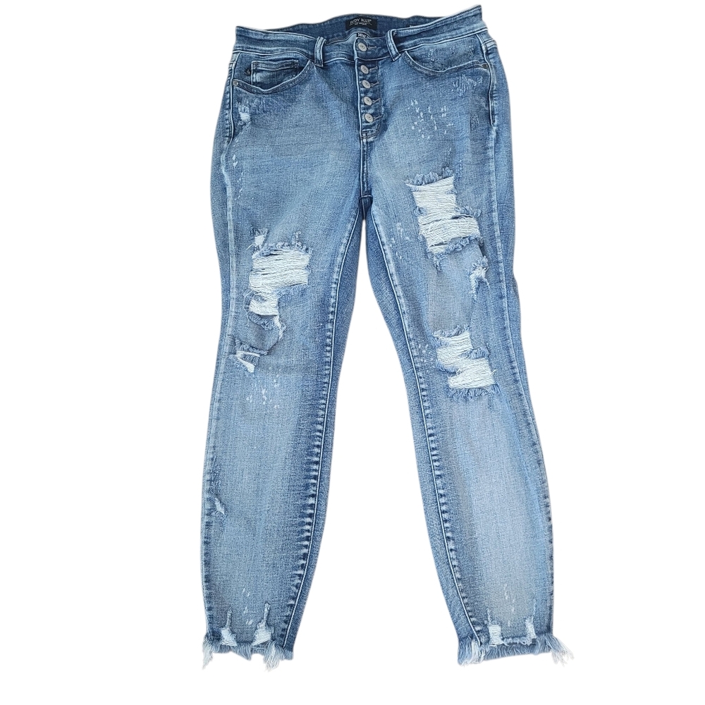 Judy Blue Distressed button up Blue Jeans